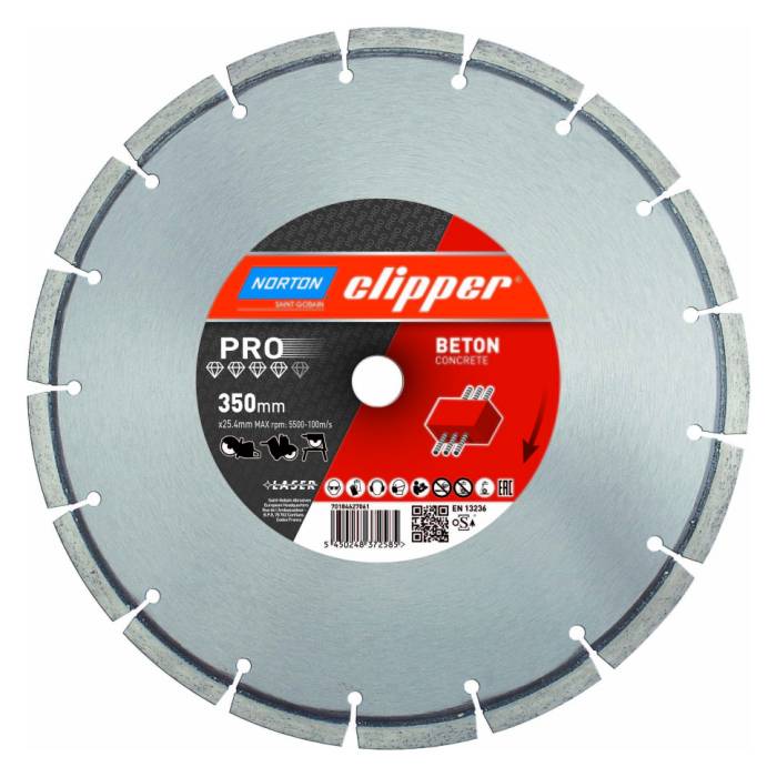 Norton Clipper PRO Beton 450x12x3.2x25.4 алмазный диск для общестроительных материалов с высотой сегмента 12 мм 
