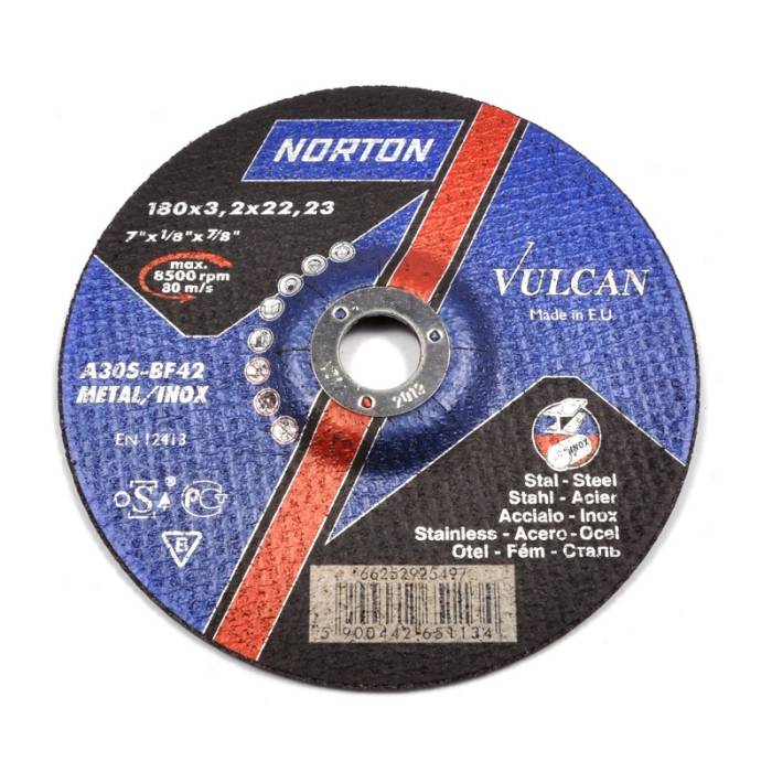 Norton Vulcan 180x3.2x22.23 / 7"x1/8"x7/8" A30S T42 отрезной диск по металлу и нержавеющей стали