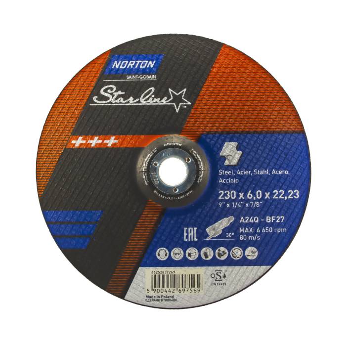 Norton Starline 230x6x22.23 A24Q BF27 PL зачистной диск для металла