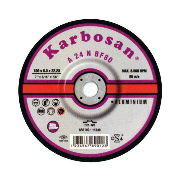 Karbosan Aluminium 180x8.0x22.23 / 7"x1/4"x7/8" T27 A24N BF80 зачистной диск по алюминию