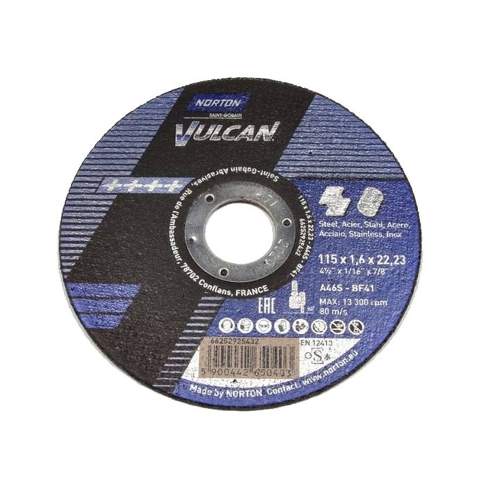 Norton Vulcan 115x1.6x22.23 / 4 1/2"x1/16"x7/8" A46S BF41 отрезной диск по металлу и нержавеющей стали