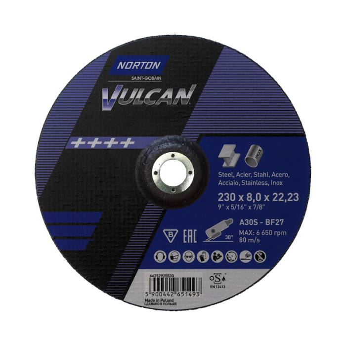 Norton Vulcan FastCut 230х8.0х22.23 A30S BF27 зачистной круг для металла и нержавеющей стали
