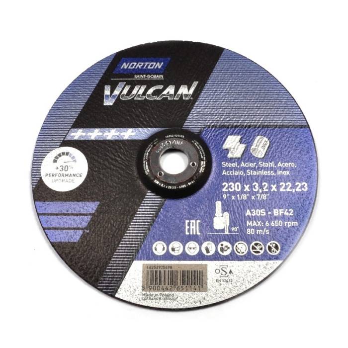 Norton Vulcan 230x3.2x22.23 / 9"x7/8"x1/8" A30S BF42 отрезной диск по металлу и нержавеющей стали