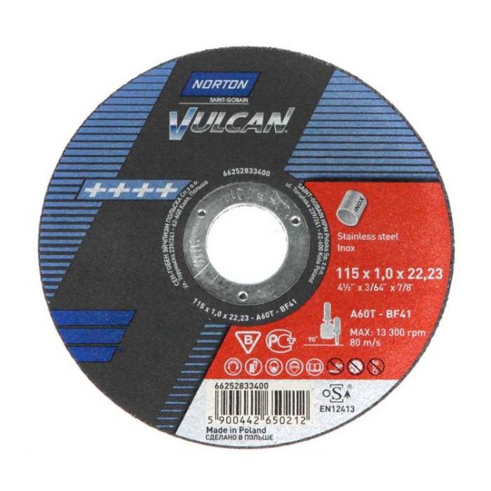 Norton Vulcan Inox 115x1.0x22.23 A60T BF41 Inox отрезной диск для нержавеющей стали