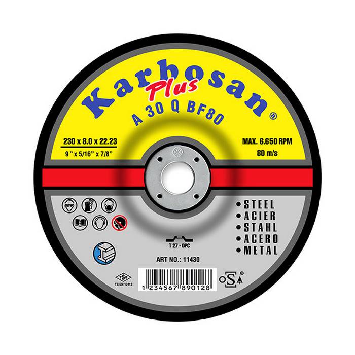 Karbosan Metal Plus 230x8.0x22.23 / 4"x5/16"x7/8" T27 A30Q BF80 зачистной диск по металлу