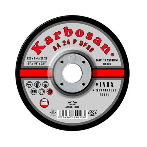 Karbosan Inox 125x6.4x22.23 / 4"x1/4"x7/8" T27 AA24P BF80 зачистной диск по металлу и стали