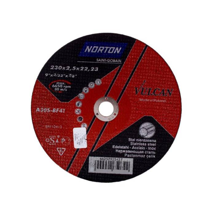 Norton Vulcan Inox 230x2.5x22.23 A30S BF42 Inox отрезной диск для нержавеющей стали