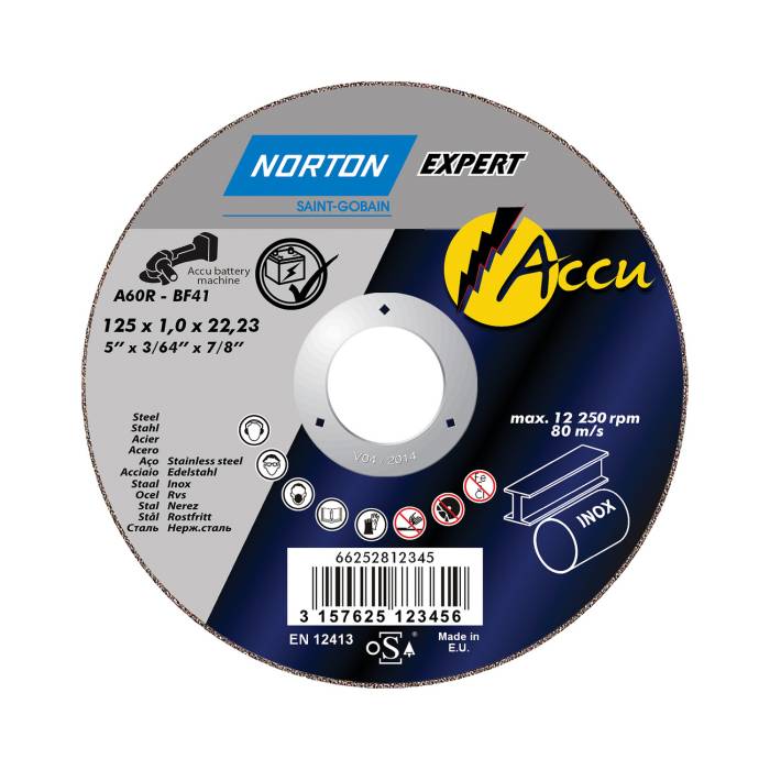 Norton Accu 115x1.0x22.23 A60R BF41 отрезные диски для аккумуляторного инструмента