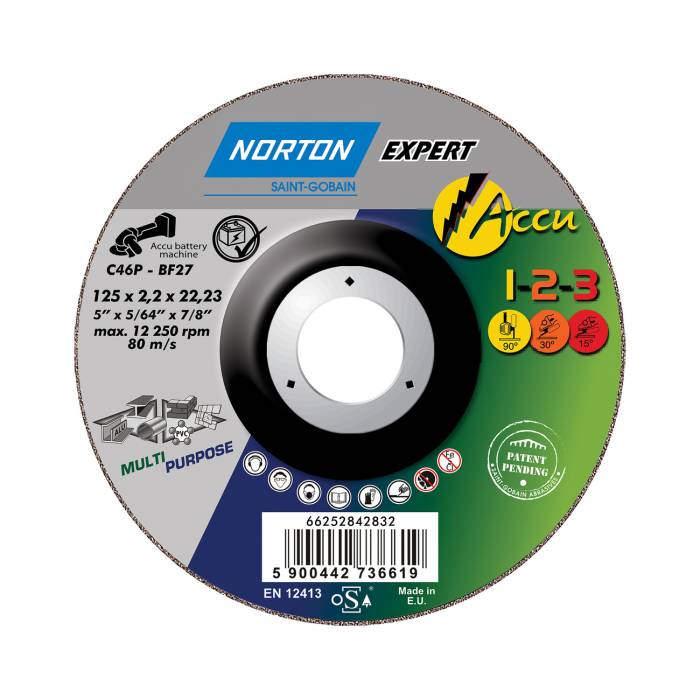 Norton Accu 1-2-3 125x2.2x22.23 A60R BF41 отрезной диск для аккумуляторного инструмента