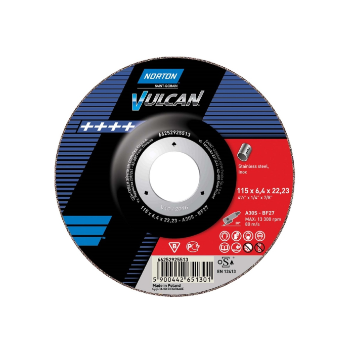 Norton Vulcan Inox 115x6.4x22.23 зачистной диск для нержавеющей стали